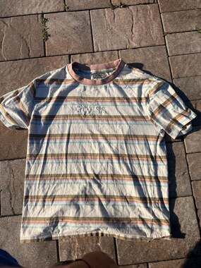 Guess Originals Striped Embroidered Logo T-Shirt Size S